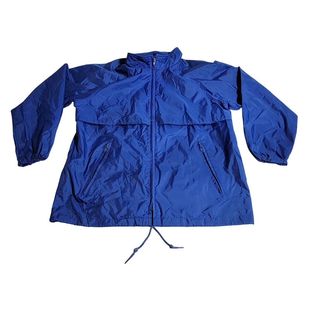 Lands End Vintage Windbreaker Jacket Royal Blue Mesh Lined Small